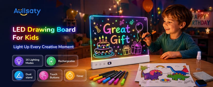 Aullsaty 16.5-Inch LED Drawing Board for Kids, Rechargeable Light Up Dry Erase Board with 16 Light Effects, 7 Markers and Tracing Kit, Birthday or Christmas Gift for Boys and Girls Ages 3-12 B0H7HFPLFM