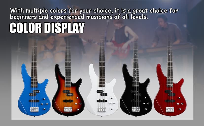 Ktaxon 4 String Electric Bass Guitar, Full Size Standard Right Handed Rosewood Fingerboard Beginner Kit with Cable Wrench Tool (White)