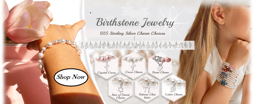 Baby Crystals Pearl Bracelets for Girls, Sterling Silver Cross Charm, Baptism Gifts for Girl, Baby Bracelet with Simulated White Pearls and Crystals, Girls Jewelry Birthday Gift