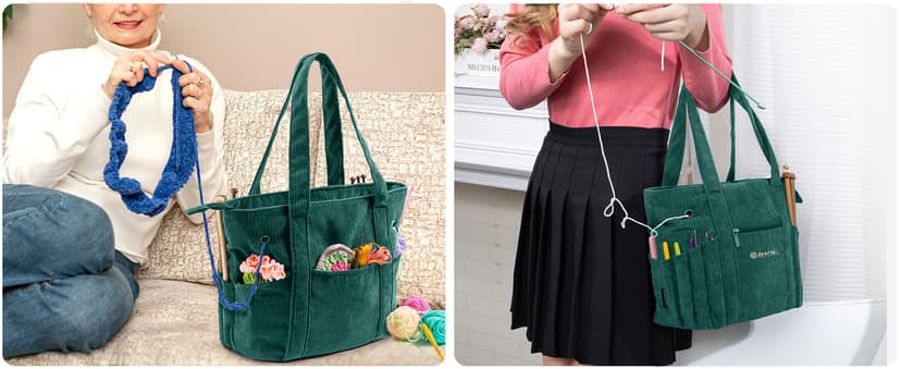 Crochet Bag and Tote - Corduroy Yarn Bag - Yarn Holder for Crocheting - Crochet Storage Bag for Crochet Hooks, Crochet Accessories, Knitting Bag for Crochet Lovers, Mother's Day Gift