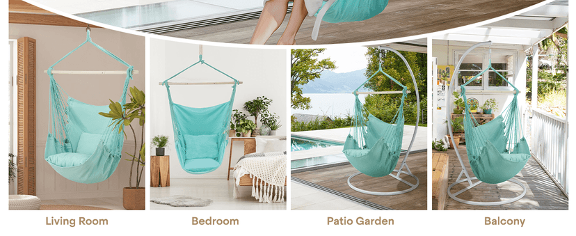 Athena Collection Hammock Chair Hanging Rope Swing Chair with 2 Cushions, Max 350 Lbs, Hanging Macrame Chair with Anti-Slip Grooves Spreader Bar and Pocket for Outdoor Indoor Patio Yard, Green