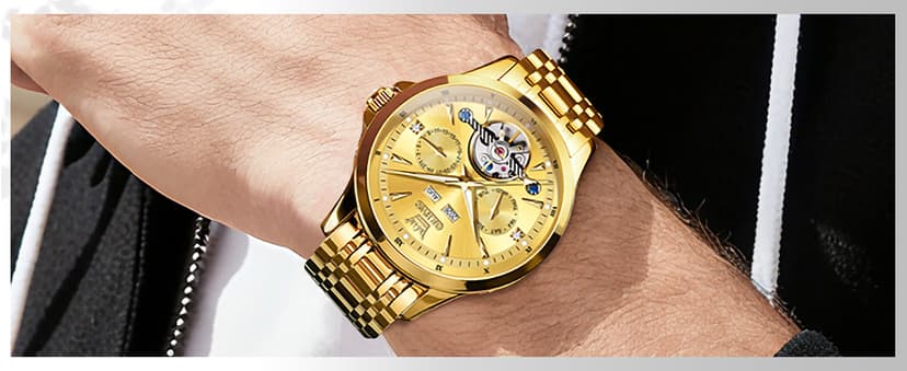 OLEVS Automatic Watches for Men Luxury Skeleton Multi-Function Mechanical Watch Self Winding Date Waterproof Luminous Mens Watch