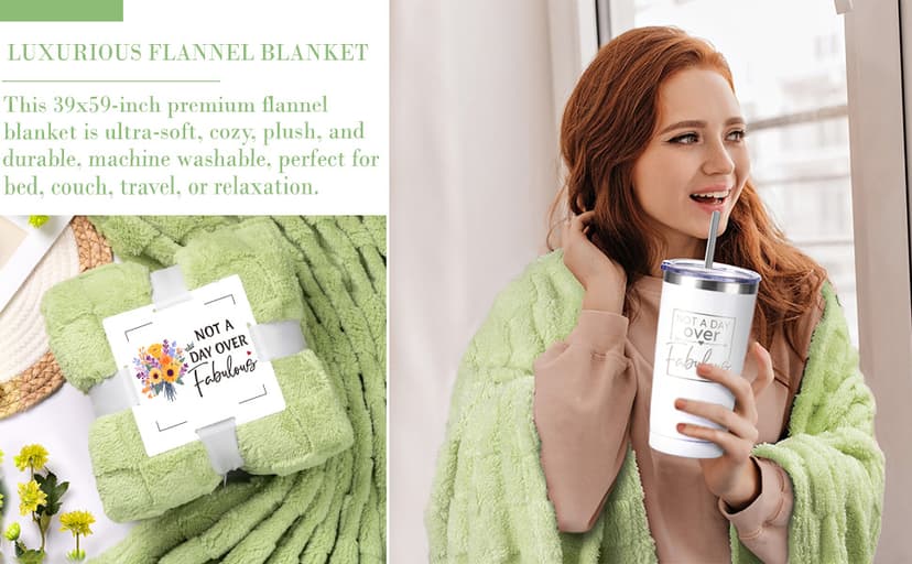 Birthday Gifts for Women Self Care Friendship Gifts, Vanilla Relaxing Spa Gifts Basket Care Package w/ Luxury Flannel Blanket 20 Oz Tumbler, Unique Mothers Day Gift Idea for Mom Her Friend Sister Wife