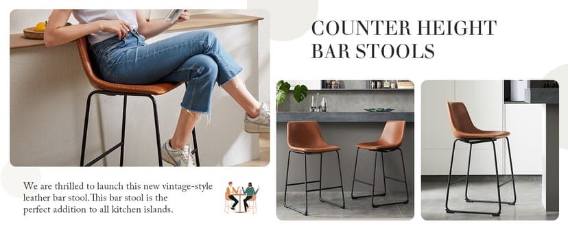 DUMOS 26 Inch Counter Height Bar Stools Set of 4, Modern Faux Leather High Barstools with Back and Metal Leg, Upholstered Bar Chairs for Kitchen Island, Brown