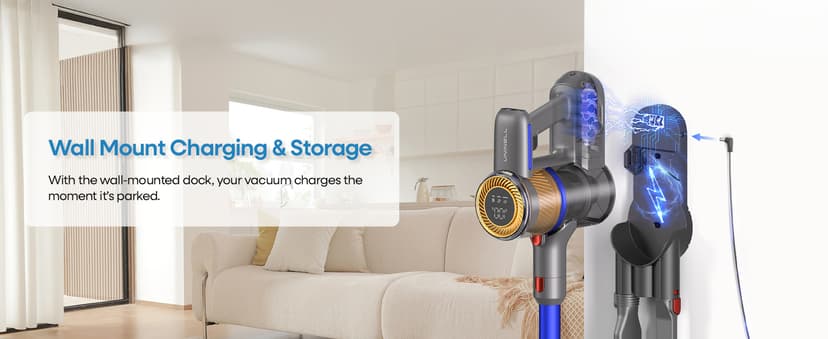 UNINELL HOME Cordless Vacuum Cleaner,45000Pa/450W Vacuum Cleaners for Home,60Mins Lightweight Stick Vacuum,Anti-Tangle & Wall Mount Charging,Vacuum Cordless for Hardwood Floor Carpet Pet Hair