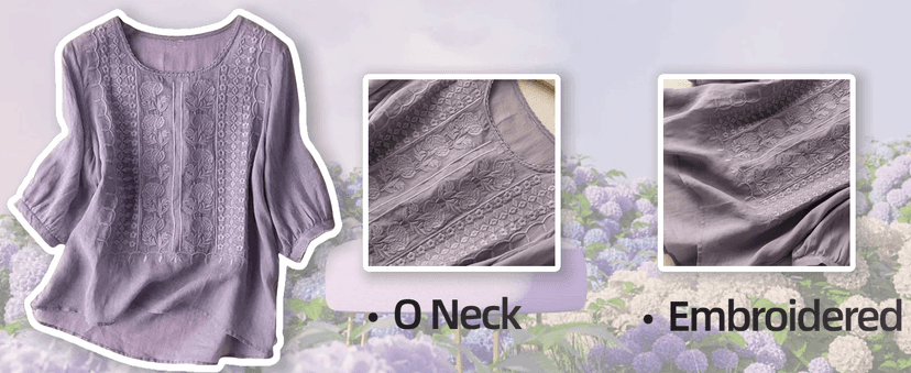 MGWTFZDL Linen Shirts for Women Summer Retro Embroidered 3/4 Sleeve Boho Peasant Tops Dressy Casual Blouses