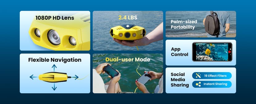 Chasing Dory Underwater Drone - Palm-Sized 1080p Full HD Underwater Drone with Camera for Real Time Viewing, APP Remote Control Green (Yellow)