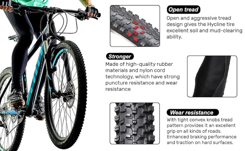 Hycline 2-Pack Mountain Bike Tires Set: 20/24/26/27.5-inch Folding Replacement High-Performance Wear-Resistant Bicycle Tires and Pair Inner Tubes with Tire Levers for MTB Off-Road Bike