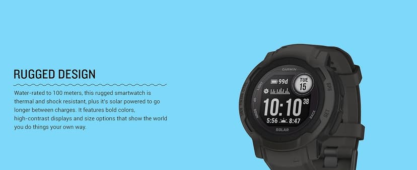 Garmin Garmin Instinct 2 Solar, Smaller-Sized Rugged Outdoor Watch with GPS, with Solar Charging Capabilities, Built for All Elements, Multi-GNSS Support, Tracback Routing and More, Graphite