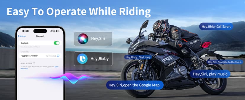 Fodsports FX4 Pro Motorcycle Bluetooth Headset, 4 Riders Group Motorcycle Intercom, 1200m Helmet Communication System with Hi-Fi Music/FM/Auto Call/Voice Control, Universal Pairing(Blue FX4 Dual)