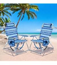 GVDV Backpack Beach Chairs for Adults 2 Pack, Portable Lay Flat Folding Chair with Cup Holder and Towel Bars, 4-Position Adjustable Reclining Chair for Beach, Camp, Outdoor, Blue Ocean