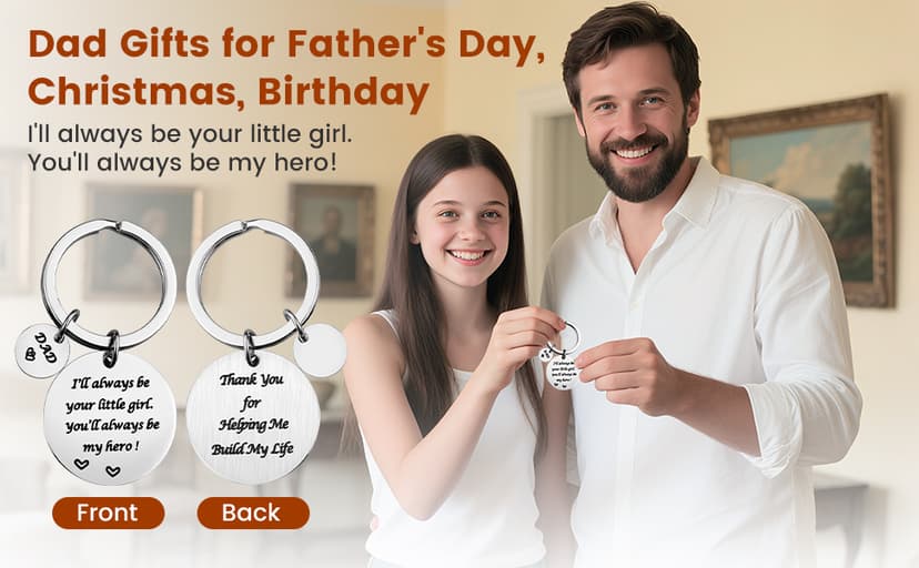 Father’s Day Gift - Dad Gifts from Daughter for Birthday Christmas Valentine’s Day, I'll Always Be Your Little Girl, You Will Always Be My Hero Daddy Keychain, Father Daughter Keyring