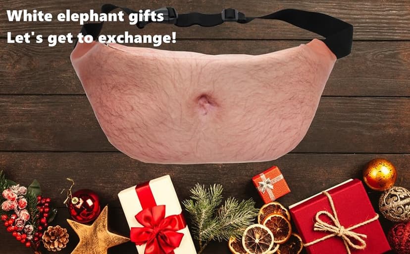 Funny White Elephant Gifts for Men Women Gag gifts Christmas Gift Exchange,Belly Fanny Pack Dad Bag Fake Beer Belly Waist Pack Unisex Waist Bag