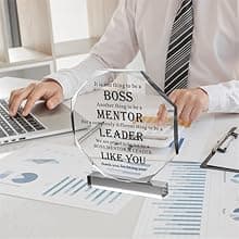 15 Pcs Boss Day Gifts for Men Whiskey Glass Set, Best Boss Ever Gifts with 11 Oz Whisky Glass Coaster Stones Socks Crystal Plaque Spiral Notebook Keychain, Bosses Inspirational Gift from Employees