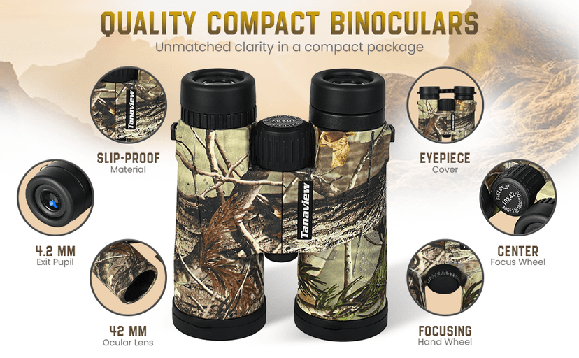 10X42 Compact Binoculars for Adults - Long Distance, High Powered Binoculars with Travel Case - Extra Bright Light & Large Field of View - Lightweight, Water & Fog Proof, Hunting, Bird Watching