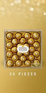 Individually wrapped hazelnut chocolate, gourmet chocolate candy for gifting a sweet treat or snacking Ferrero Rocher Chocolate Candy, Hazelnut Milk Chocolates, 24 Ct, 10.6 oz B002Y1Z80U