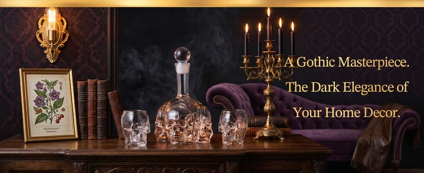 Spooky Skeleton Glass Decanter, Dark Academia Home Bar Decor & Man Cave, Cool Halloween Gifts for Men & Whisky Lovers Gothic Skull Whiskey Decanter Set, 34 oz, with 2 Rocks Glasses B0HC61CTR3