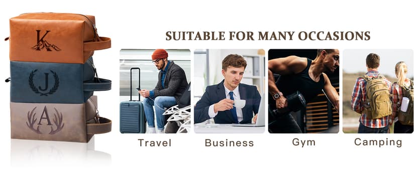 Unique Mens Toiletry Travel Bag Monogrammed Initial PU Leather Waterproof Shaving Bag for Toiletries Accessories Personalized Retirement Anniversary Thank You Gifts for Men Husband Him (R)