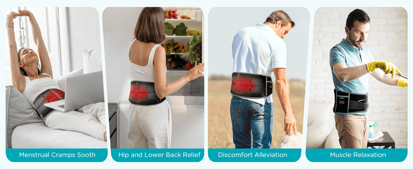 Comfytemp Cordless Heating Pad with Massager for Back Pain Relief, Portable Lower Back Massager Wearable, Birthday Gifts for Dad Mom Men Women Elderly, Rechargeable Period Cramps, 3 Heat Auto-Off, 58"