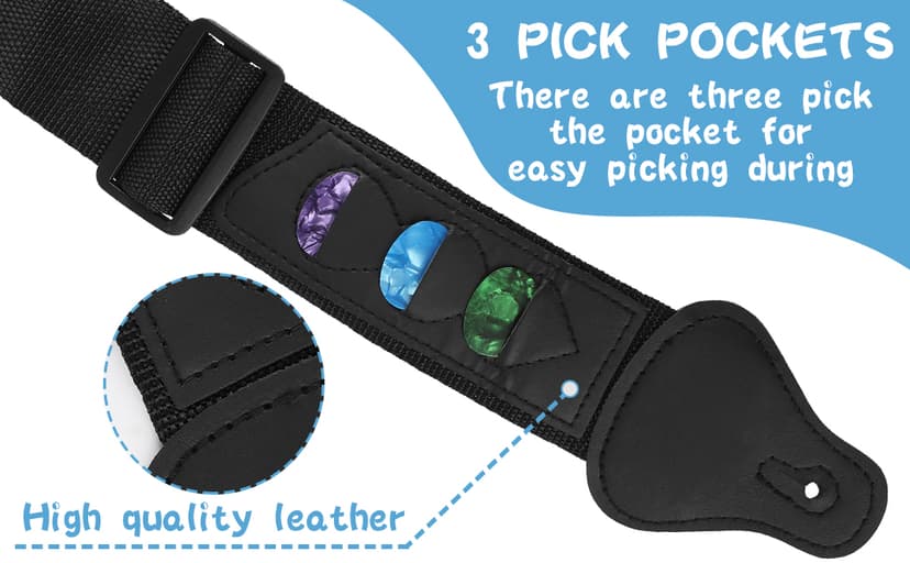 zenjarigily Guitar Strap with 3 Pick Holders, Includes 6 Guitar Picks and a pick box- Adjustable for Acoustic Electric Guitar