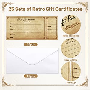 Fancy Land Gift Certificates for Business Christmas Blank Gift Card Certificate with Envelopes for Spa Salon Restaurant Custom Vouchers Supplies 25Pcs