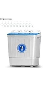 DOGHLY Portable Washer and Dryer Combo Set, 32 lbs Portable Clothes Dryers, 5 Drying Modes, 18 lbs Fully Automatic Washing Machine, Compact Washer and Dryer for Apartment, RV, Dorm