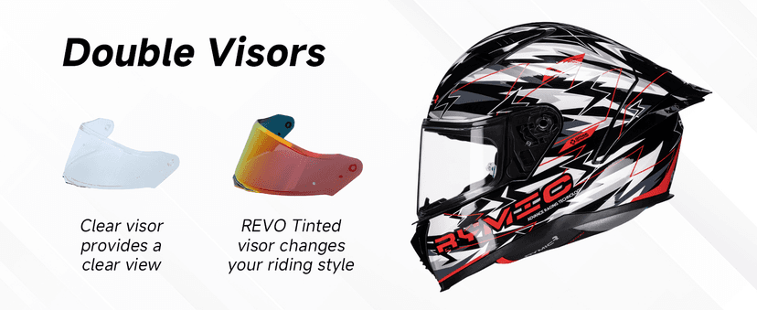 SR6 Full Face Motorcycle Helmet, Equipped with Clear & Multicolour Visors DOT Approved Street Racing Helmet