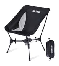Wildhiker Portable Compact Folding Camping Chairs – Lightweight High Back with Pillow, Deep Recline, ArmPads, Side Pockets-for Motorcycle, RV, Backpacking, Travel, Festival – Black