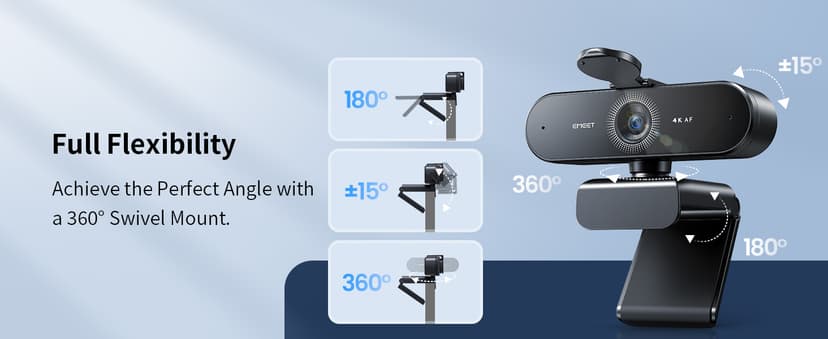 EMEET NOVA 4K Webcam for PC - Ultra 4K HD, PDAF Autofocus, Dual Omnidirectional Mics, 73° FOV, Auto Light Correction, USB-A, Privacy Cover, Ideal for High-End Business Meetings&Live Streaming