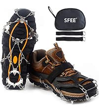 Sfee Ice Cleats for Boots Shoes, Snow Grips Cleats for Ice and Snow Anti-Slip Rubber Traction Cleats for Walking on Snow and Ice 10 Steel Studs Crampons for Hiking, Walking, Climbing, Jogging
