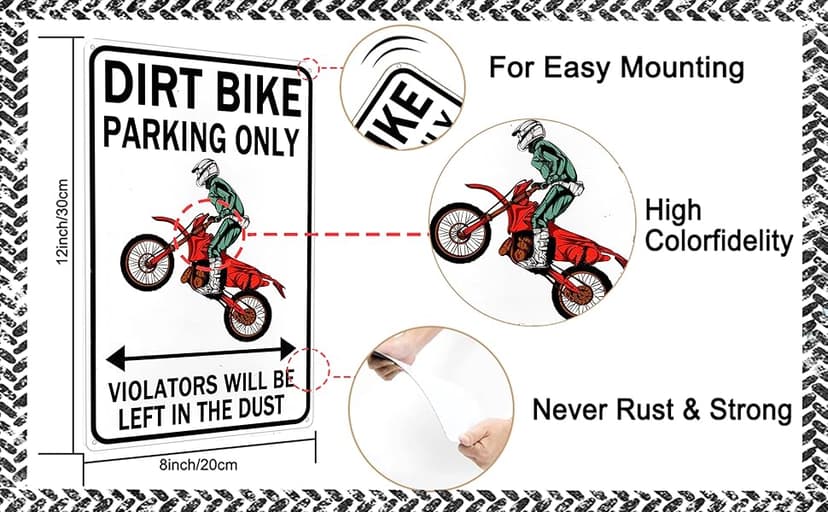 Dirt Bike Accessories Boys Motorcross Gifts Funny Dirty Bike Parking Only Vintage Tin Sign for Man Cave Boy's Room Garage Wall Decor 8x12 Inch (3064)