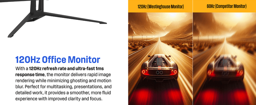 Westinghouse 27 Inch Gaming Monitor, 120Hz, 1ms, IPS Computer Monitor, 1080P FHD, Built-in Speakers, Eye Care, Adpative Sync Support (FreeSync Compatible), HDR, VGA, HDMI & DisplayPort w/Gaming Mode
