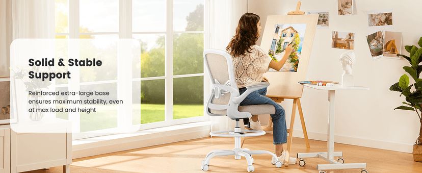 ErGear Drafting Chair,Tall Office Chair with Flip-Up Armrests, High Desk Chair Adjustable Height and Adjustable Footrest Ring, Ergonomic Standing Desk Chair with Lumbar Support, Khaki