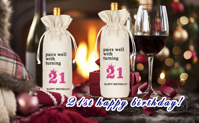 Socive 21st Birthday Wine Bag, Presents for 21st Birthday girl, 21 Years Old Gift Idea Wine Bag for Her Girl Friend, Sister Party Decorations B0B21FJ1NH