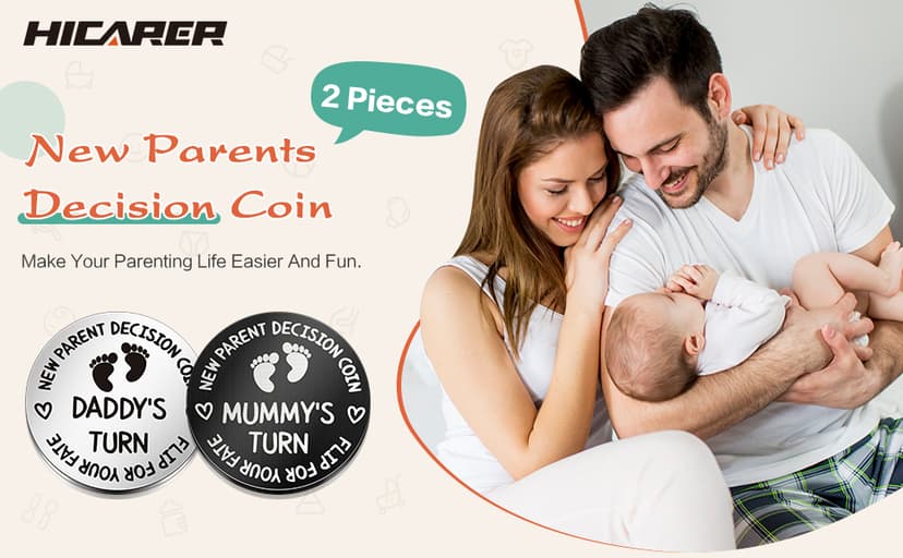 Hicarer 2 Pcs Funny Baby Gift New Parents Decision Coin New Mom Gifts Double Sided Decision Making Coin New Pregnancy Gift for First Time Mom Dad Push Present for Christmas(Silver and Black) B098QGPPJ6
