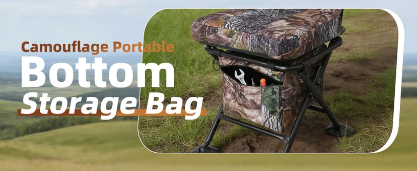 FUNHORUN Hunting Chair with Storage Bag, 360 Degree Silent Swivel Hunting Seat, Camouflage Foldable Ground Blind Chair, Tool-Free Padded Cushion Portable Seat, Lightweight