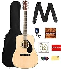 Fender CD-60S Solid Top Dreadnought Acoustic Guitar - All Mahogany Bundle with Gig Bag, Tuner, Strap, Strings, Picks, and Austin Bazaar Instructional DVD