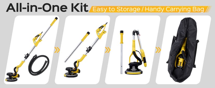 Drywall Sander Tool, KUPERIA 8.5 Amp Popcorn Ceiling Removal Tool with 7 Variable Speed 800-1800RPM, Electric Drywall Sander with Extendable Handle, LED Light,6 Basic Sand Paper & 6 Grid Sandpaper