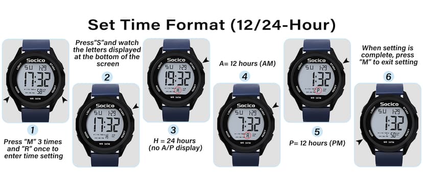 SOCICO Mens Digital Watch Sports Waterproof Outdoor Large Face Military Watches with Stopwatch Back Light Alarm Date Display