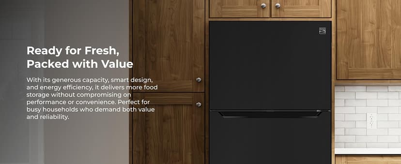 Kenmore 33" Top Mount Refrigerator with Freezer - Adjustable Shelving, Humidity-Controlled Crispers, Optional Ice Maker, LED Lighting, ENERGY STAR Certified, 25 cu. ft. Capacity - Black
