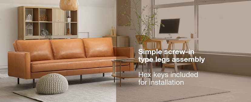 Valencia Varese 90" Full Leather Couch Cognac Tan Brown- Italian Nappa Leather Modern Cloud Couch for Living Room/Apartment Furniture