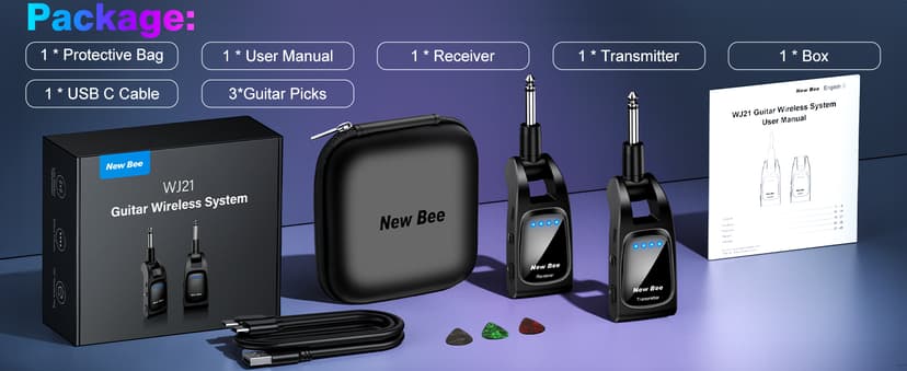 Wireless Guitar System 2.4 GHz with 6 Channels Rechargeable Audio Wireless Guitar Transmitter Receiver for Bass Electric Instruments