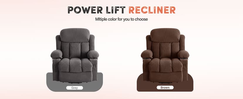 BOSMILLER Power Lift Recliner Chair with Massage and Heat for Elderly, Electric Recliner Single Sofa with Two Cup Holders, Extended Footrest, Side Pocket and USB Charge Port for Living Room