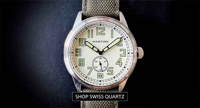 WTI WORLD TIME INTERNATIONAL WARTIME | WW2 Military Watch – Vintage USAAF Watch, Swiss-Quartz Movement with Canvas strap and leather lining, 10 ATM Water Resistant. The Perfect WW2 Memorabilia. Mens Watches for Ever