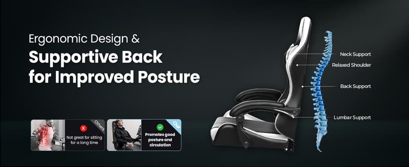 N-GEN GAMING Video Gaming Chair with Footrest Lumbar Support for Home Office High Back Recliner Height Adjustable Ergonomic Comfy Leather Computer Desk Chair (White)