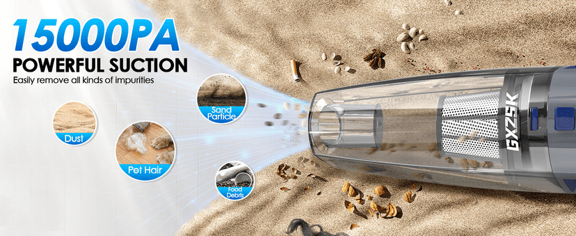 Handheld Vacuum Cordless, 15000PA Strong Suction Hand Held Car Vacuum Cleaner Rechargeable, Portable Hand Vacuum with Multi-Nozzles & Washable Filter for Home Office, Car, Pets