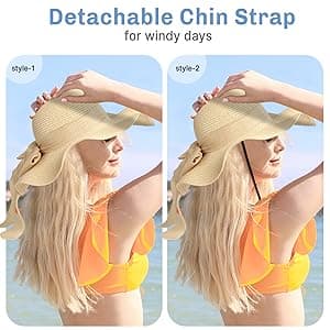 Pleneal Beach Sun Straw Hats for Women, UPF 50+ UV Sun Protection Wide Brim Summer Straw Hat Foldable Packable Roll up Cap