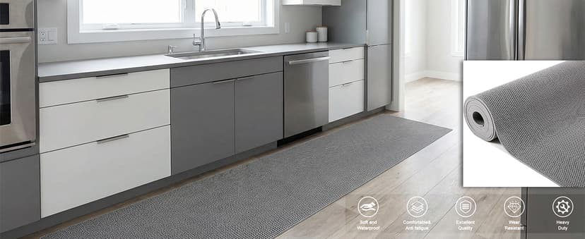 Drainage Non Slip Floor Mat 3x5 FT, Heavy-Duty PVC Rubber Runner Mat, Cuttable Flooring Roll for Wet Areas in Bathroom, Pool, Garage, Kitchen, Sauna, Indoor Outdoor Use, Gray