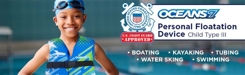 Aqua Oceans 7 Life Jacket for Kids - US Coast Guard Approved Life Vest for Infant, Child & Youth Boys and Girls, Open-Side PFD for Boating, Swimming & Water Sports