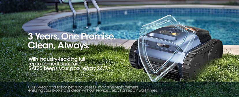 Cordless Robotic Pool Vacuum, Pool Cleaner with Track Drive & Sonar Navigation, 180W Brushless Motor, Wall & Waterline Climbing, 150-Min Runtime, for Inground & Above-Ground Pools up to 2150 Sq. Ft.